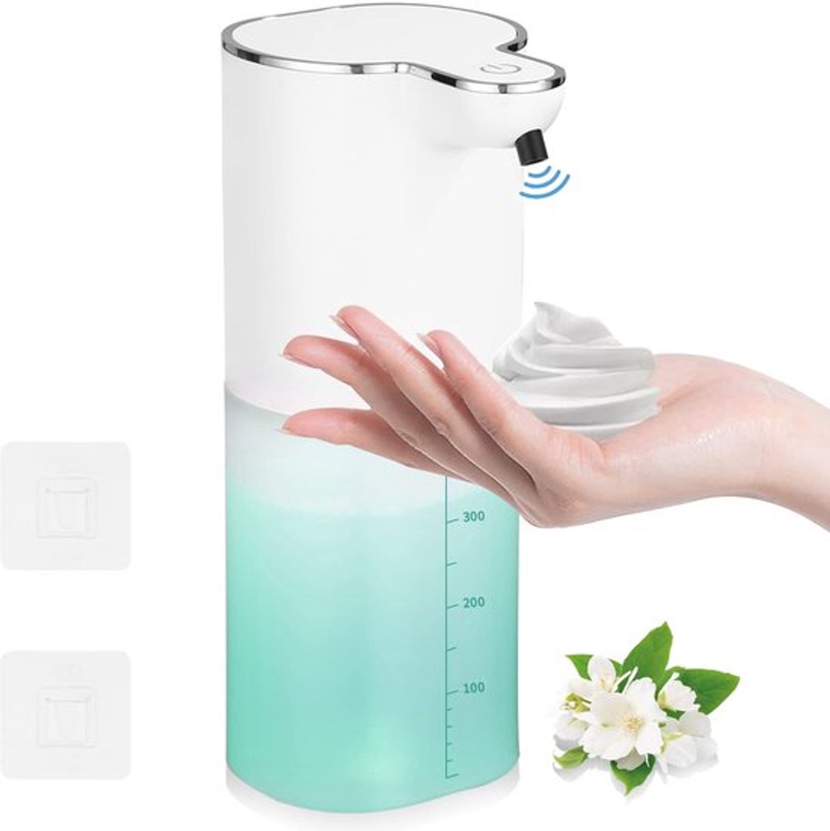 Zeepdispenser wandbevestiging zonder boren 400 ml elektrische - USB-oplaadbaar IPX5 waterdicht - voor keuken en badkamer (wit)