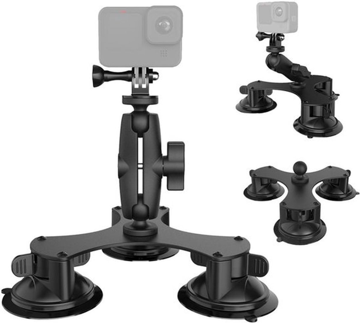 Geschikt voor Robuuste 1/4" schroef drievoudige zuignap autohouder Geschikt voor GoPro DJI DSLR