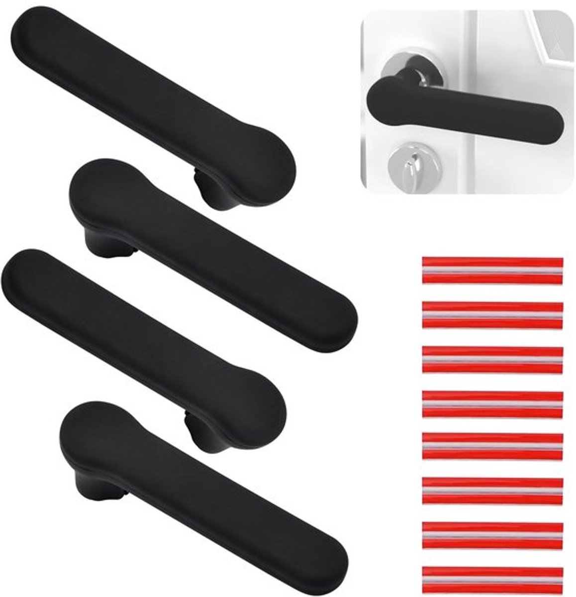 Deurgreep Covers, Matte Zwart, Siliconen Antistatische Beschermers voor Vierkante Deurgrepen, Verpakking van 4, 150x45mm