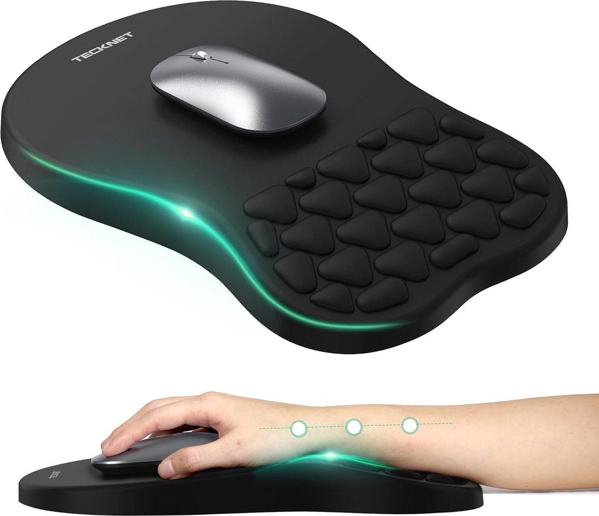 Thijox - Ergonomische Muismat met Palmsteun, Traagschuim en Gelkussen, Antislip PU-basis, Zachte Massagefunctionaliteit voor Gaming en Kantoor, 300x20