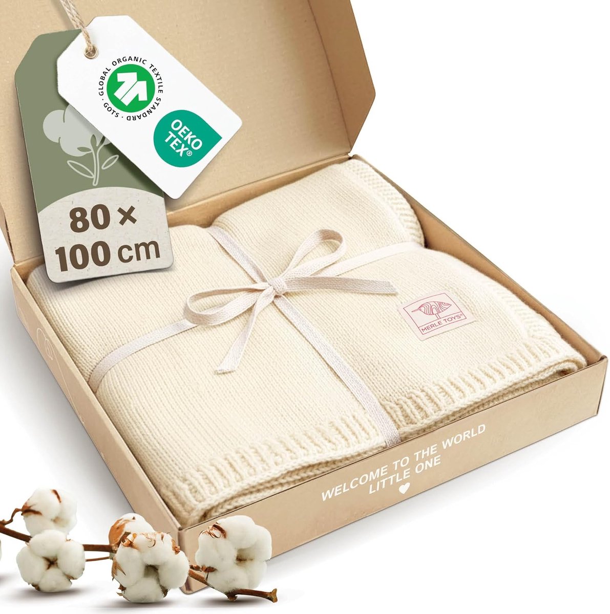 SnelShoppen - Premium Babydeken Katoen 100% Organisch - GOTS & Oeko-Tex Gecertificeerd - Babydeken voor Newborns - Knit Blanket voor Thuis en Onderweg