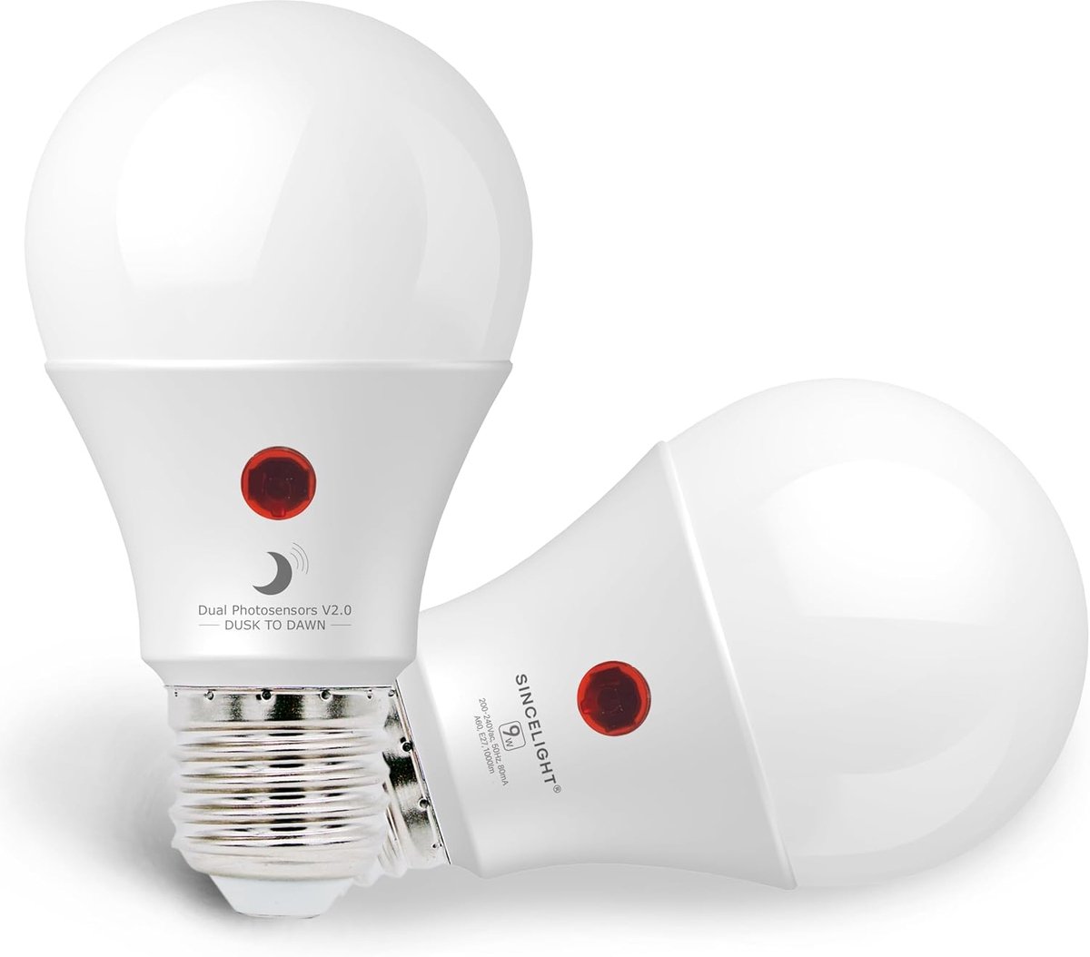 SnelShoppen - Dusk to Dawn LED Sensor Lamp 9W met Dubbele Fotocel, Automatische Aan/Uit Buitenlamp voor Tuin, Terras, Cool White 6000K, 2 Stuks