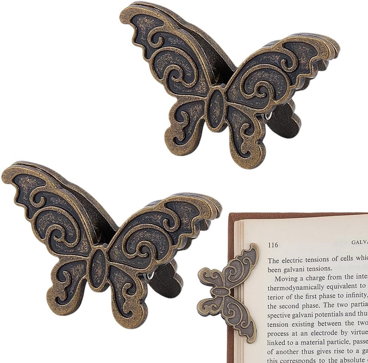 SnelShoppen - 4Pcs Vintage Bronzen Vlinder Boek Klemmen - Metalen Paper Clamps voor Notitieboek, Scrapbook, Documenten en Foto's - Perfecte Lezen Acce