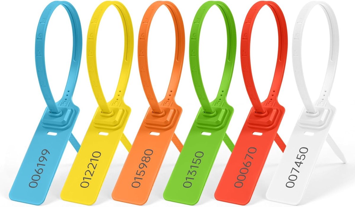 SnelShoppen - 60x Plastic Safety Plombs en Kabelbinders met Nummering - Kleurvolle Labels voor Koffers, Reisluggage, Kleding, Schoenen - Duurzaam Poly