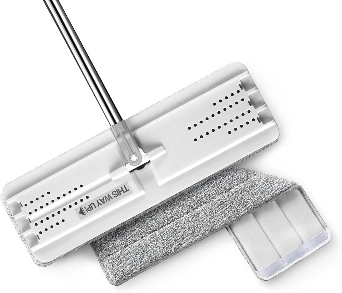 SnelShoppen - Flat Mop Microfiber voor Vloer en Wand Schoonmaak, 50" In hoogte verstelbare Steel, Flexibele 13" Mopkop, Streeploos Schoonmaken, Wit