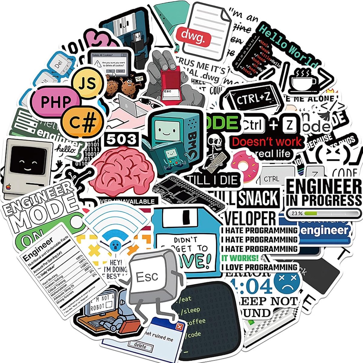 SnelShoppen - 100 Stuks Programmering Stickers - Waterdichte Vinyl Stickers voor Laptop, Scrapbook, Skateboard, Auto, Bagage - Luminous en Kleurrijke