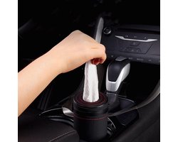 SnelShoppen - Luxe Cylinder Tissue Box Houder voor Auto - Zwart Leer & ABS - Past in de meeste bekerhouders - Compact en Stijlvol voor Op Reis