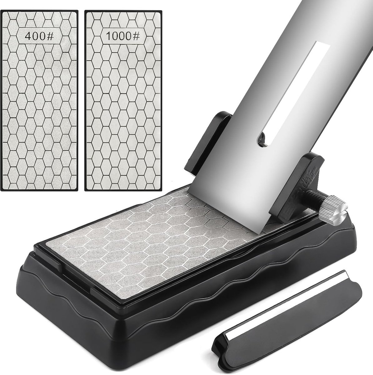 SnelShoppen - Professionele Dubbelzijdige Diamant Slijpsteen met Hoekgids - Ideaal voor Keuken, Gereedschap en Houtbewerking - 400/1000 Korrel, Antisl