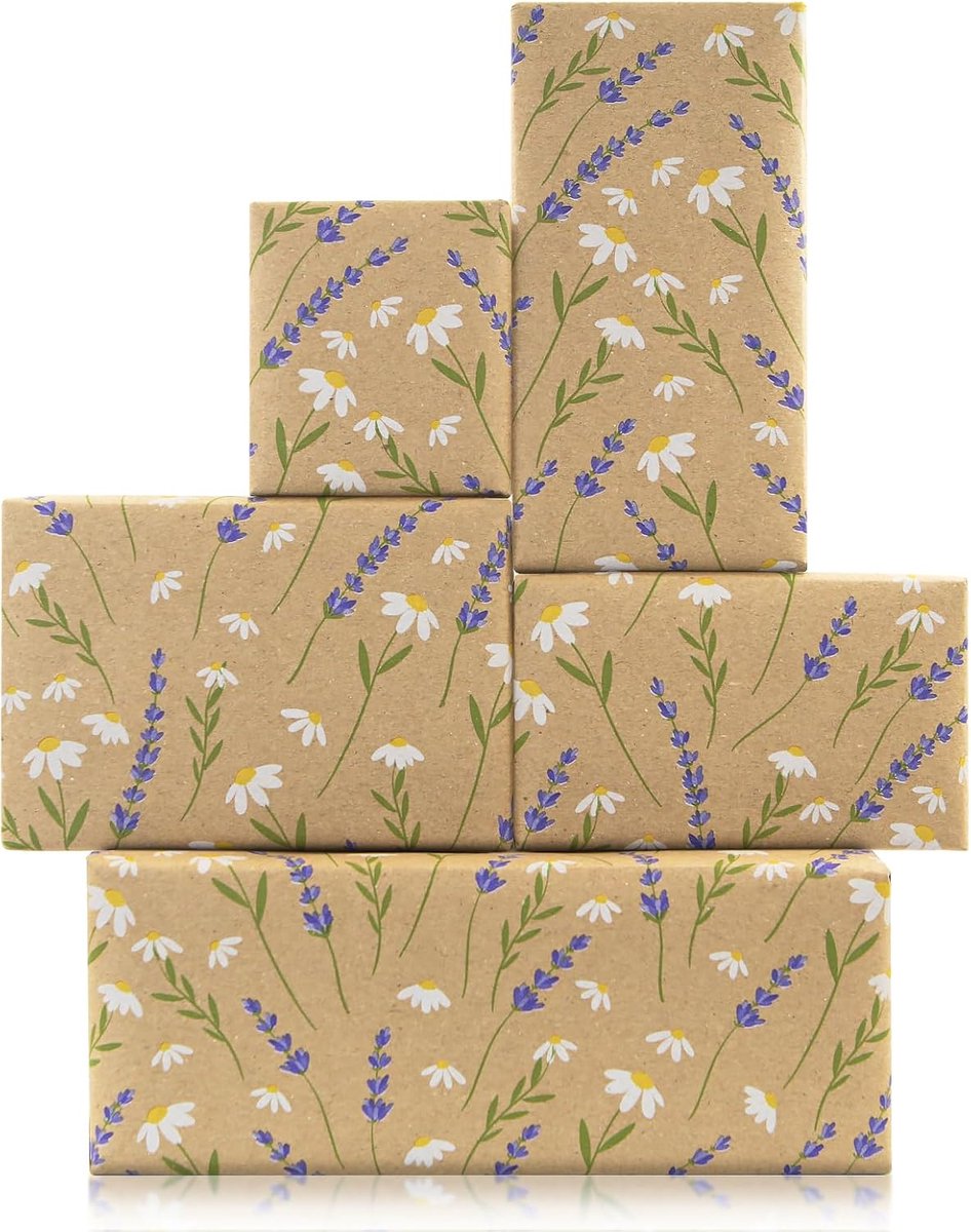 SnelShoppen - Lavendel Madeliefje Bloemen Kraftpapier Roll 17"x9,24m - Verjaardagscadeau Wrap Bruin Kraftpapier voor Bruiloft, Moederdag en Verjaardag