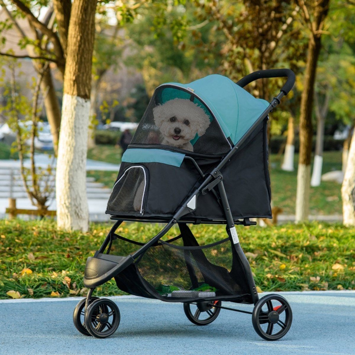 DESMIU Hondenbuggy – Opvouwbaar En Met Regenhoes – 80,5 x 51,5 x 100 cm – Polyester – Zwart En Blauw – Voor Kleine Honden Tot 10 kg