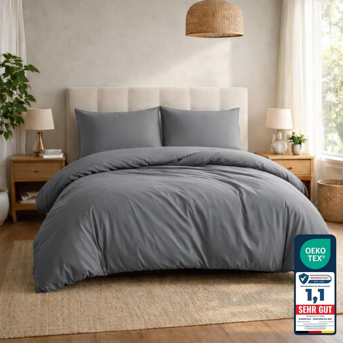 SnelShoppen - Premium Beddegoed Set 240 x 220 cm met 2 Kussenslopen 40 x 80 cm Grijs - 100% Microfibre, Zachte en Slijtvast, Ideaal voor Slaapkamer, L