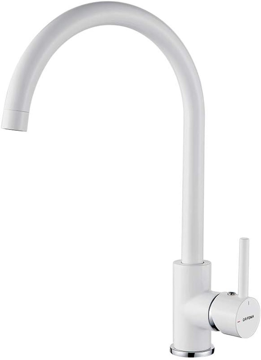 SnelShoppen - Keuken Mengkraan met 360° Draaiende Uitloop, Koud Water Start, Enkel Lever, Messing en Wit, Ideaal voor Keuken, Duurzaam en Waterbespare