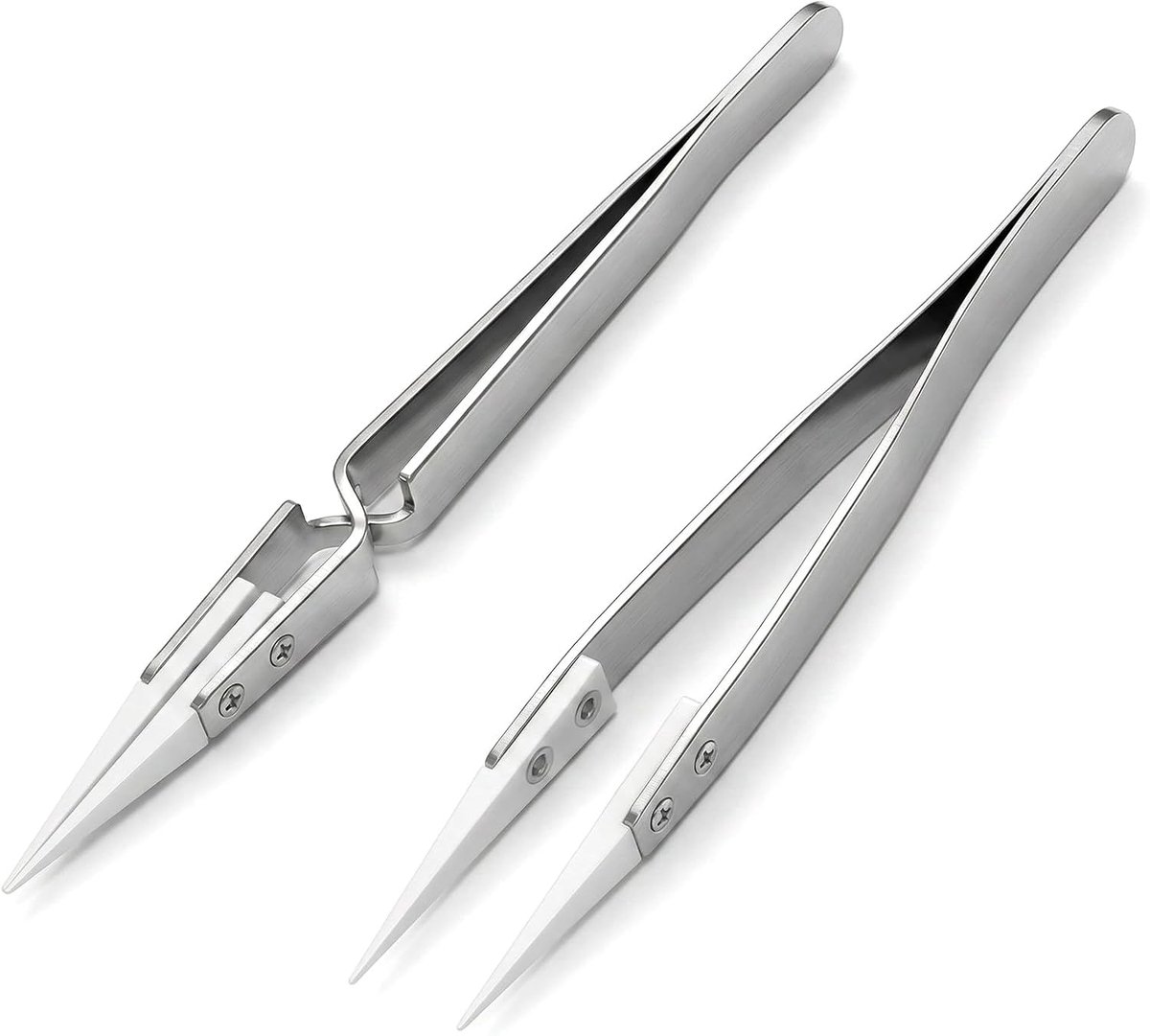 SnelShoppen - 2 Stuks Ceramische Precisietangen Set - Puntige RVS Professionele Tangen voor Soldeerwerk - Niet-geleidend, Antimagnetisch, Hittebestend