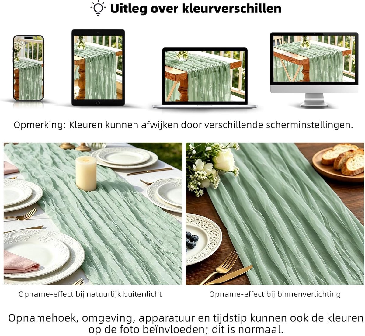 SnelShoppen - Cheesecloth Tafelloper Saliegroen 300 x 90 CM - Boho Gauze Tafelloper voor Bruiloften, Verjaardagsfeestjes, Babyshowers en Banketdecorat