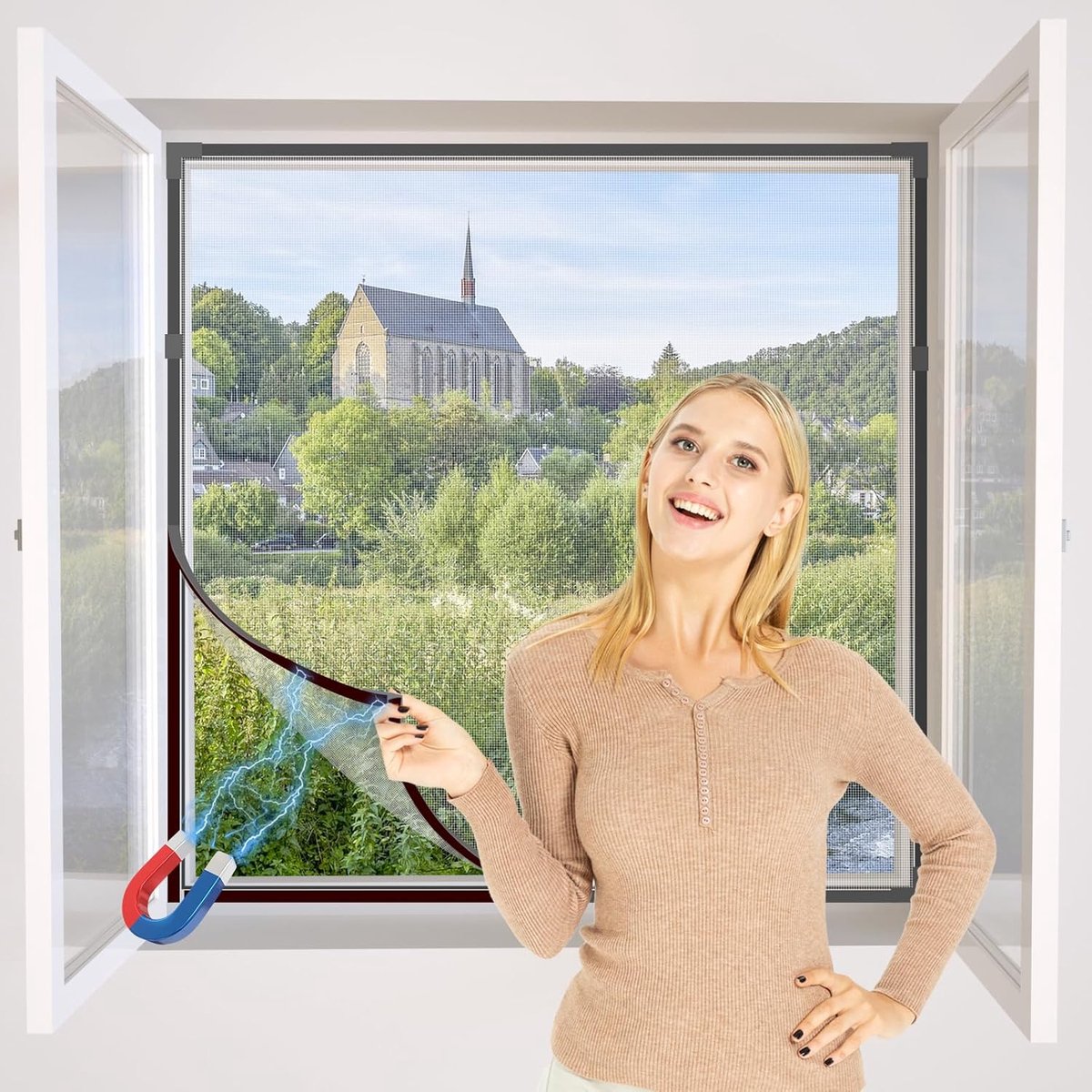 SnelShoppen - NeatiEase Verstelbaar DIY Magnetisch Raamgaas tot 130x150cm, Geschikt voor Elke Maat, Verschillende Frames en Gaas Opties (Grijs Frame +