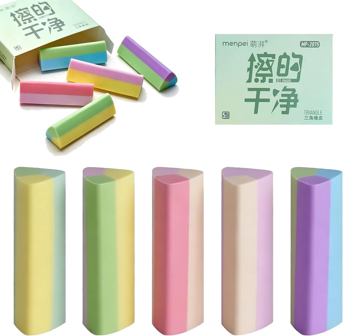 SnelShoppen - 30 Pack Regenboog Gummen, Hoogwaardige Rubber Gummen, Schoolbenodigdheden en Kantoorartikelen, Ergonomisch Driehoekig Ontwerp, Veilig en