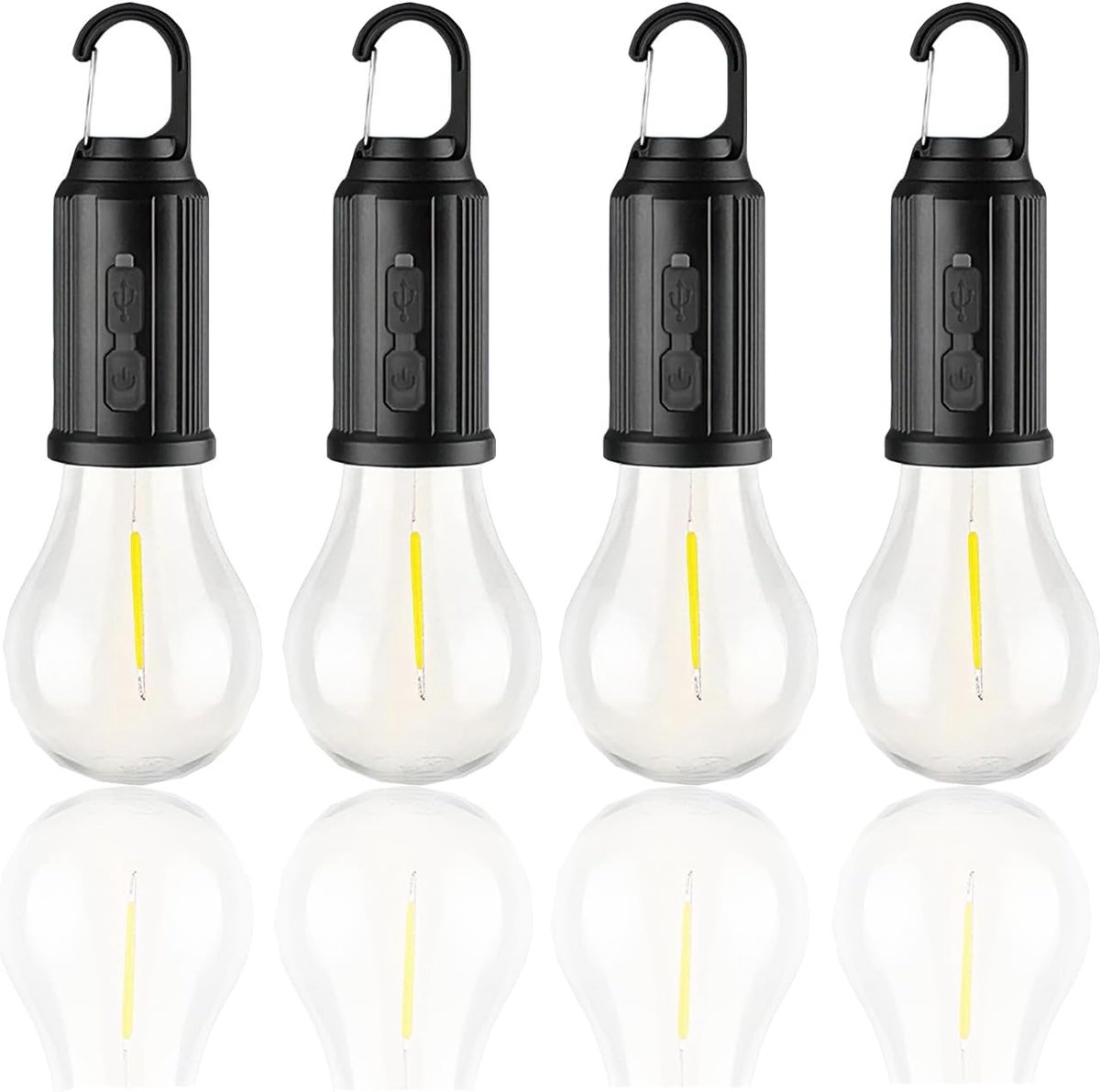 SnelShoppen - 4 Stuks Oplaadbare LED Lampen - Draagbare Camping Verlichting - 360 Graden Licht - 3 Verlichtingsstanden - Ideaal voor Buiten, Tuin, Kam