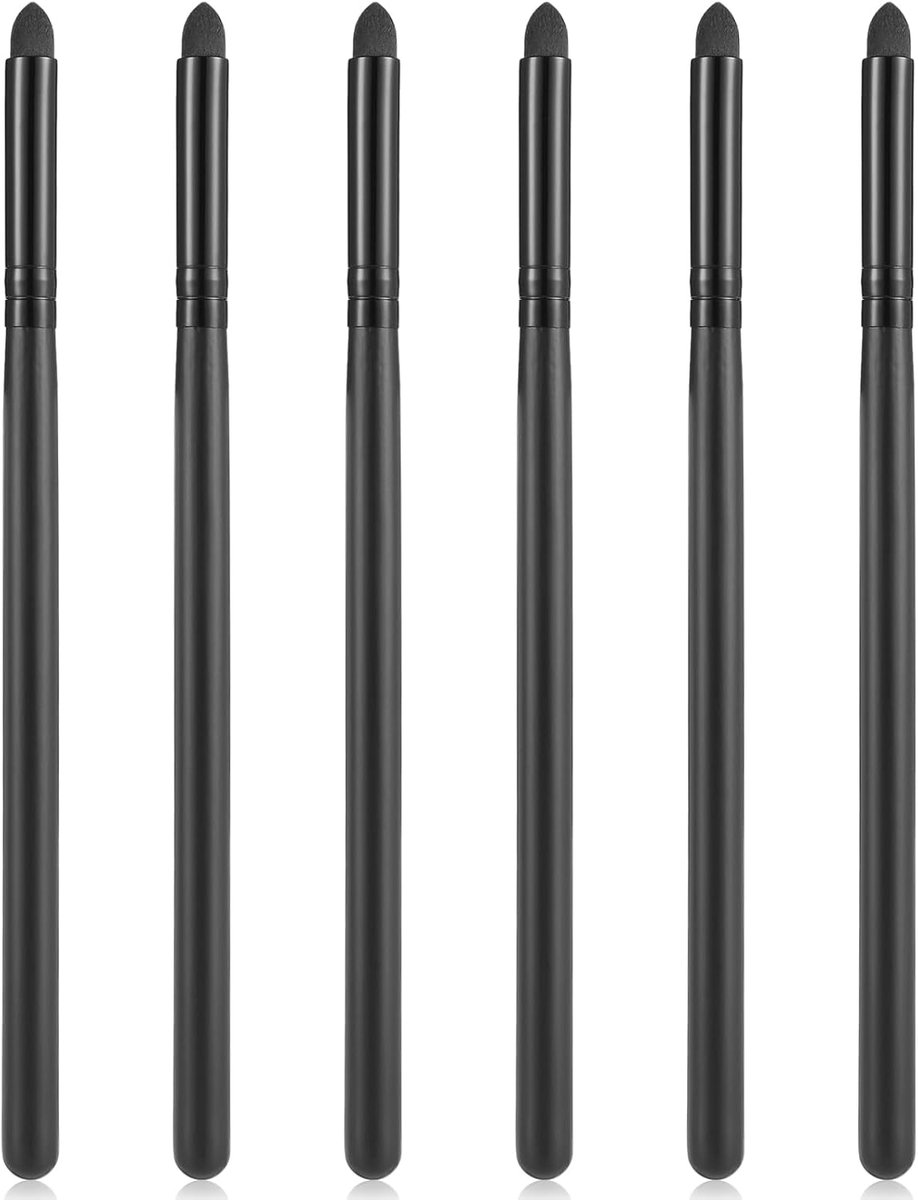 Thijox - Professionele Eyeliner en Oogschaduw Borstel Set - 6 Stuks Herbruikbare Make-up Tools - Puntige Applicator met Houten Handvat en Spons - Zwar