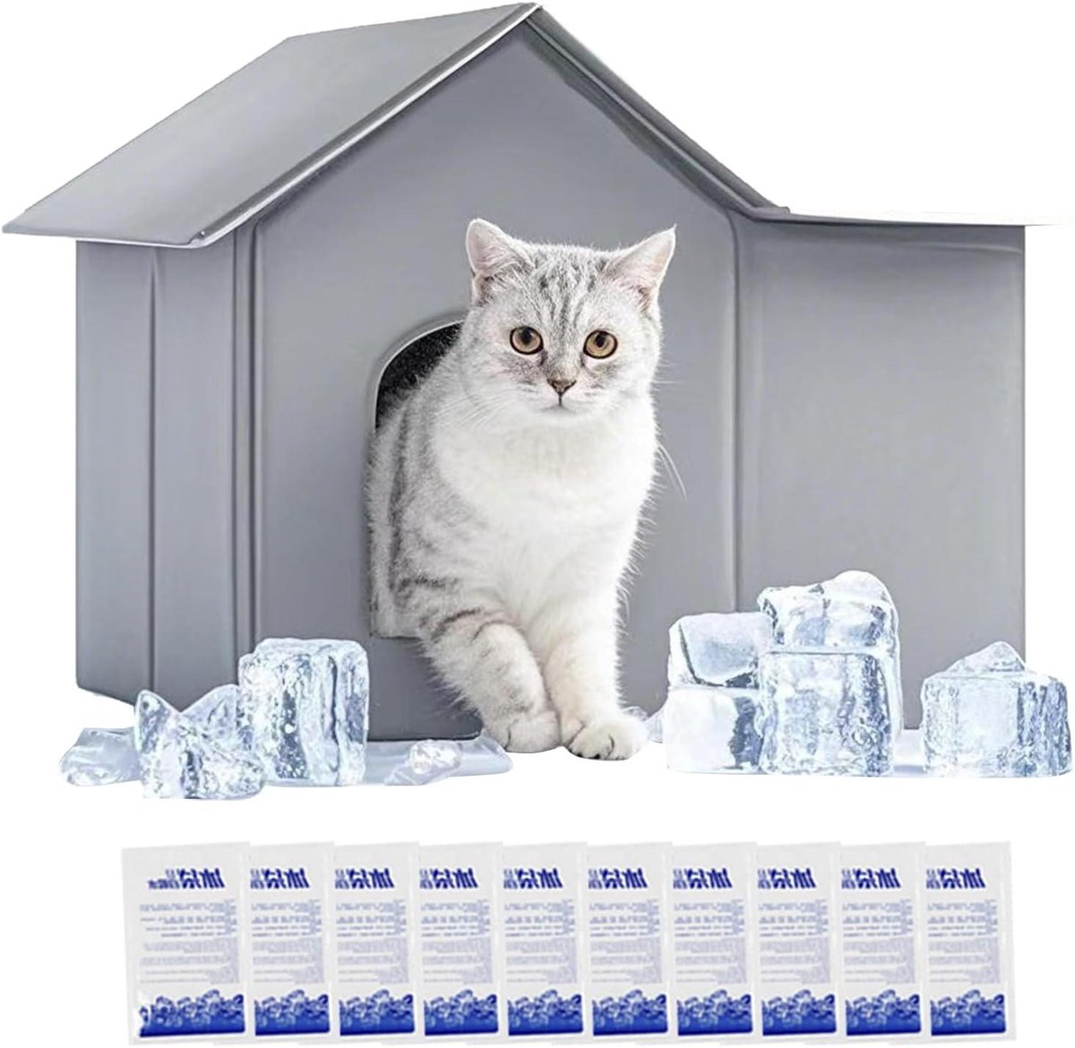 Koeling Kattenkamer - Huisdier Koelhuis - Zomerse Koelte - Met Ijspakket - 45 x 36 x 34 cm - Grijs