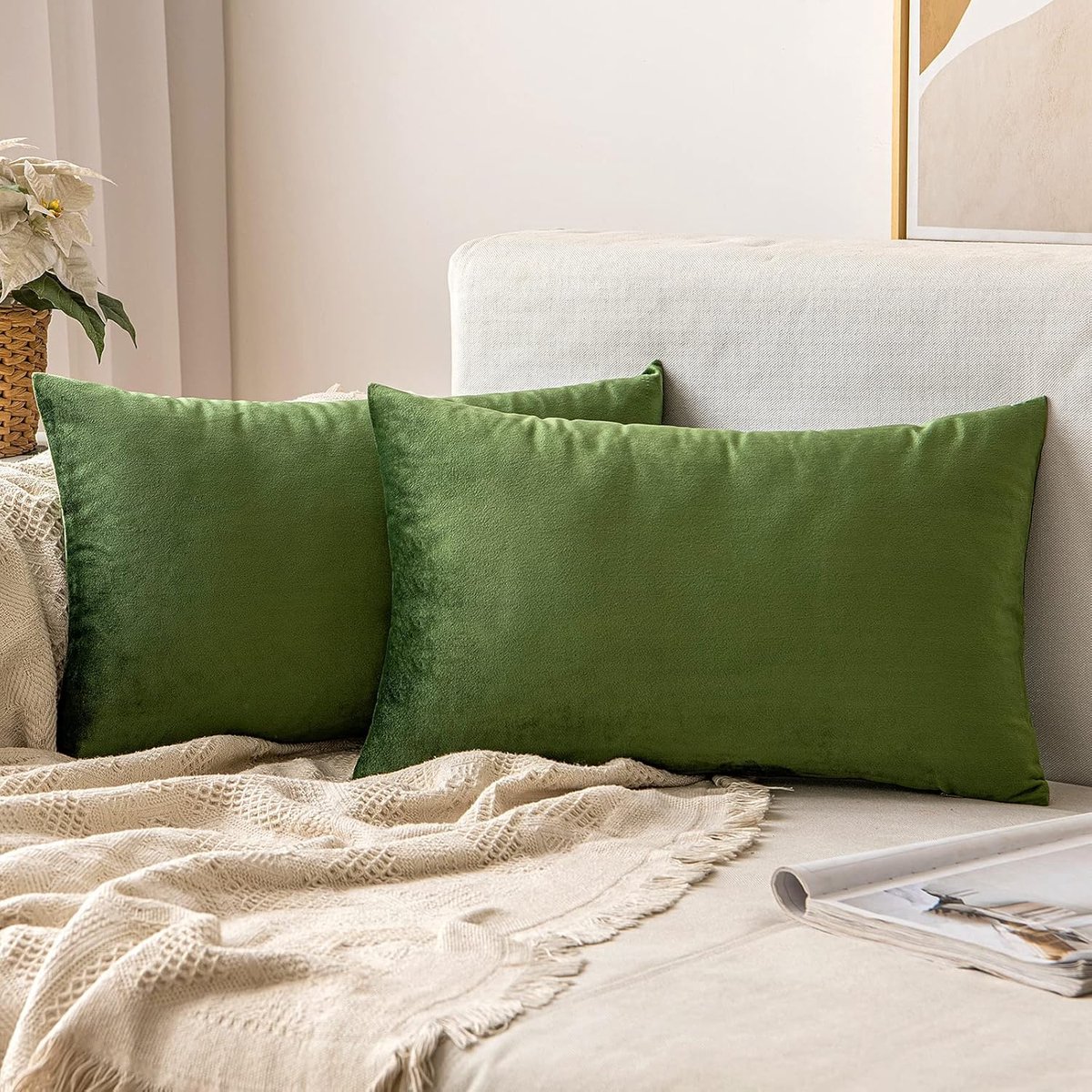 SnelShoppen - Set van 2 Velvet Decoratieve Kussenhoezen 40 x 60 cm Matcha Groen - Super Zacht en Duurzaam Voor Woonkamer en Slaapkamer