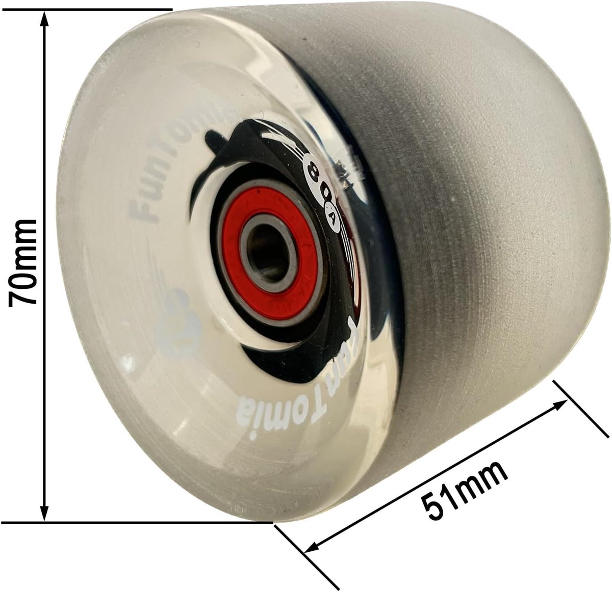 SnelShoppen - 4 stuks LED longboard/skateboard wielen 70x51mm 80A/86A met ABEC-9 kogellagers, magneet spacer & T-tool voor freeride, dansen en sliding