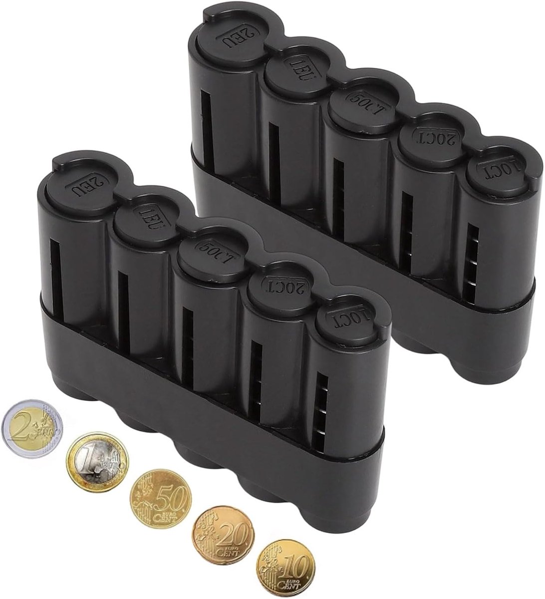 SnelShoppen - 2 Stuks Muntenhouder Euro met Veermechanisme en Sluiting, Munten Sorteerder, Muntenbakje voor Auto, Huis, Kantoor en Reis, Organiseer Uw