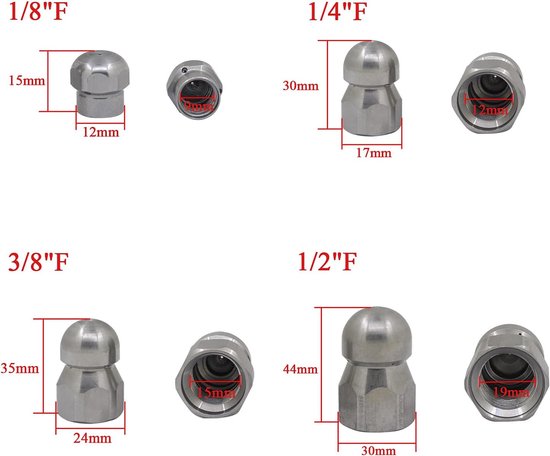 hogedrukreiniger 1/8 1/4 3/8 1/2-250 bar mondstuk voor buisreinigingsslang, buisreiniger, buisreiniging (1/4 inch) — afbeelding 5