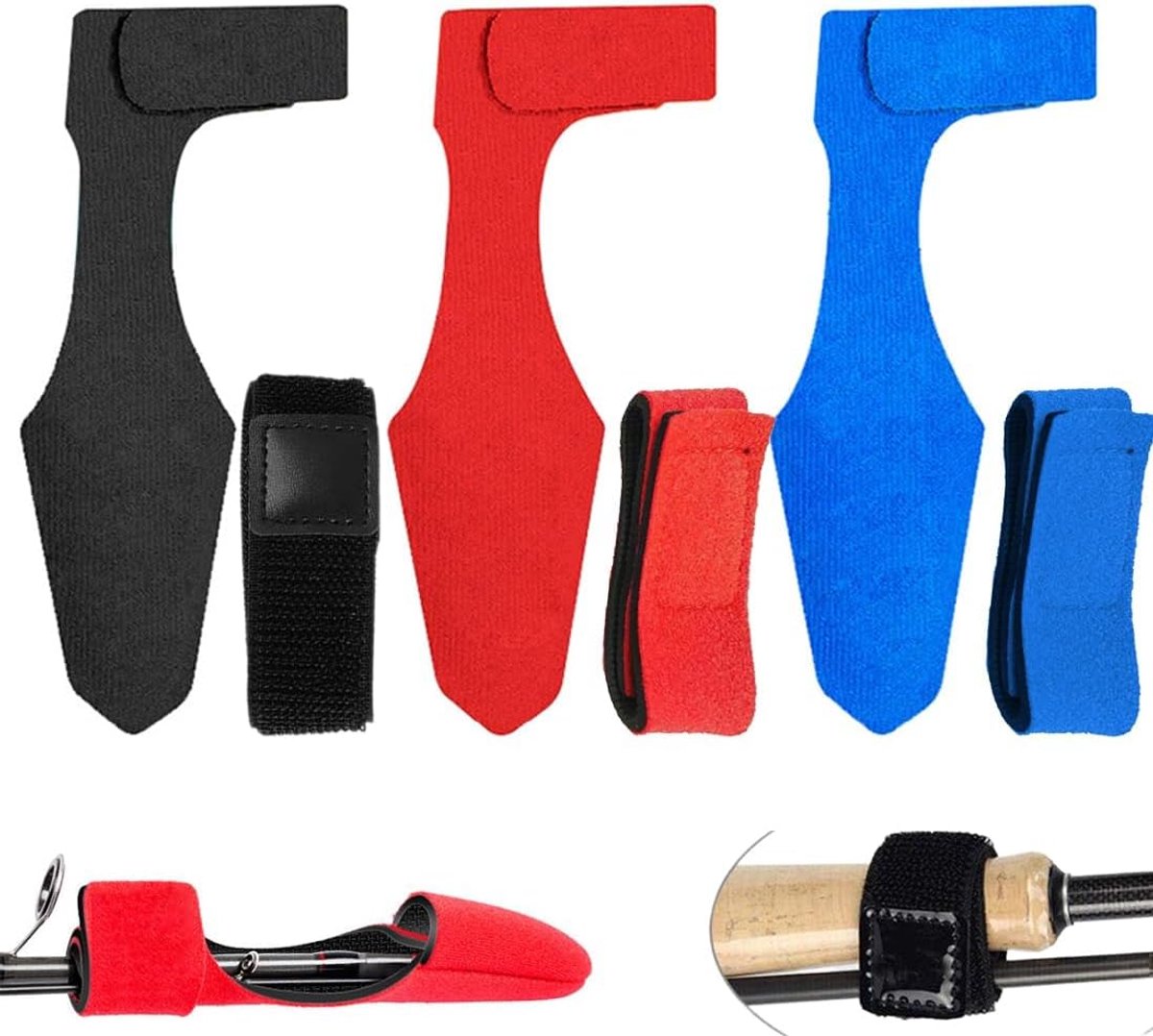 SnelShoppen - 6 Stuks Non-Slip Visspullen, Elastische Hengelbanden, Waterproof, Zwart Blauw Rood, Visaccessoires voor Hengelsport