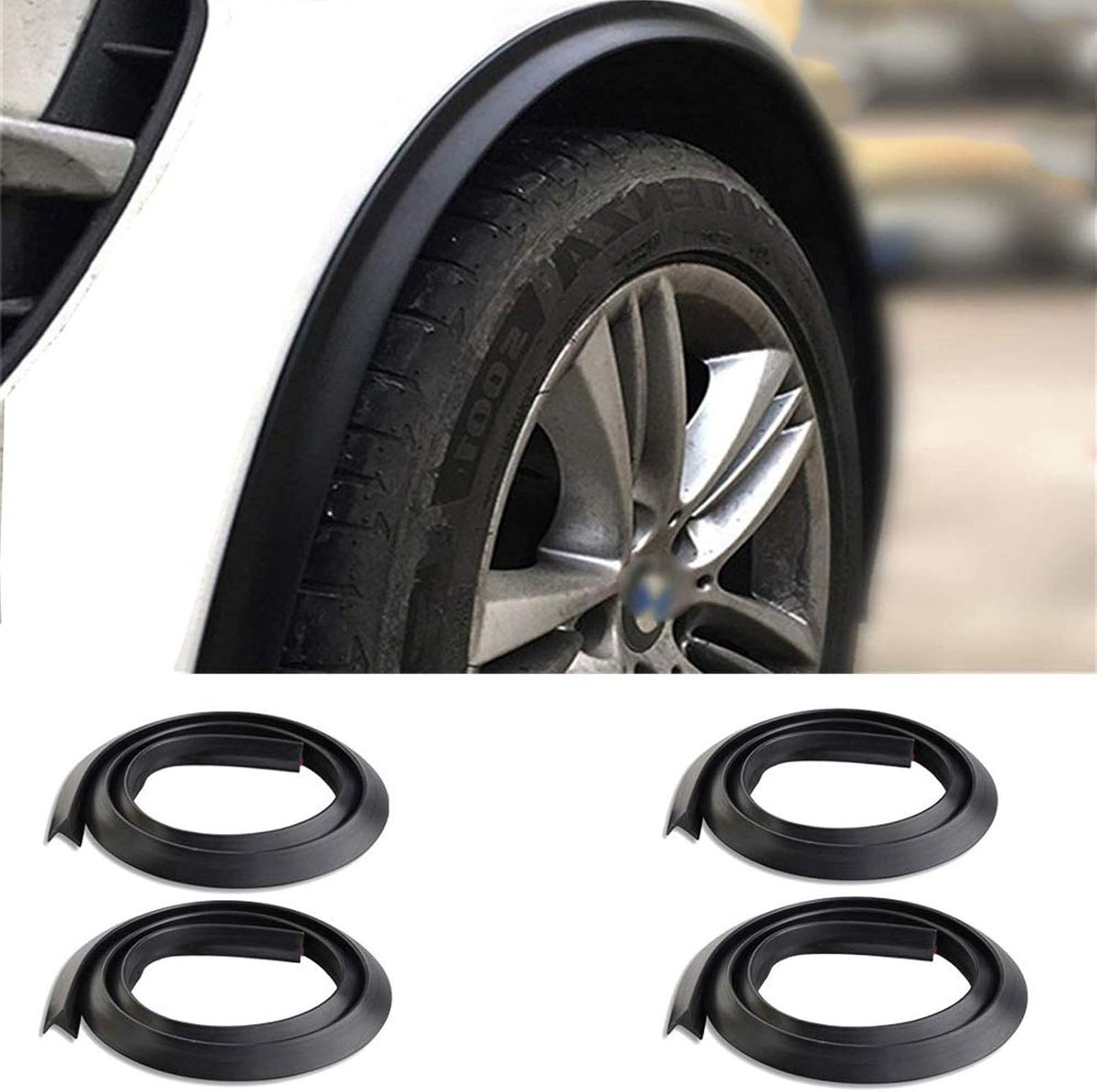 SnelShoppen - Universele Modderschermen 1.5m voor Auto, Verbreedbare Rubber Bandenbescherming, Deformeerbare Eyebrow Strip, Decoratieve Randen, Set va