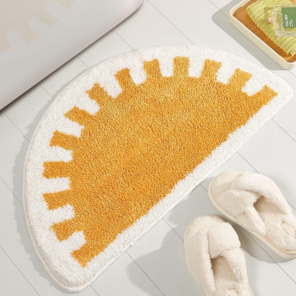 SnelShoppen - Halfronde Badmat Zonsopgang 45x80 cm, Zacht Pluizig Antislip Microvezel Badkleed, Absorberend Sneldrogend voor Badkamer en Douche