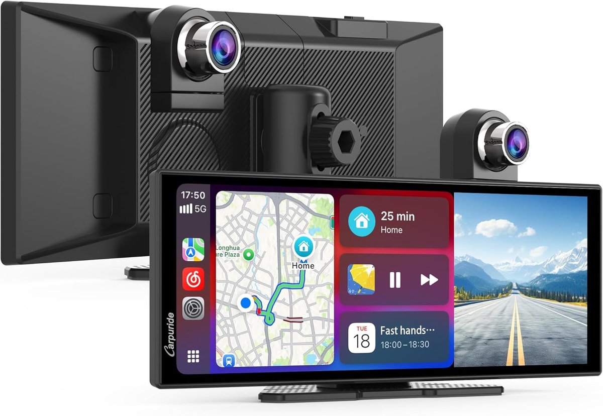 SnelShoppen - Draadloze CarPlay & Android Auto Smartphone Verbinding met Dashcam - 11.26" HD IPS Scherm, 4K Voorcamera, 1080P Achtercamera, Bluetooth