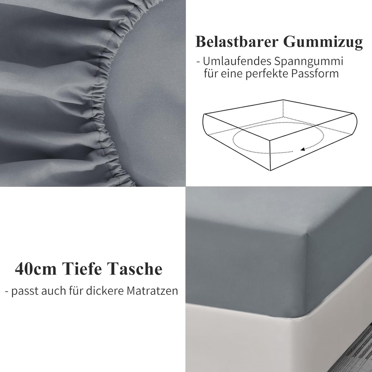 SnelShoppen - Fitted Sheet 200 x 200 cm Box Spring Bed - Grijs Premium Microfiber - Geschikt voor Matras Hoogte tot 40 cm - Zacht en Ademend voor Comf