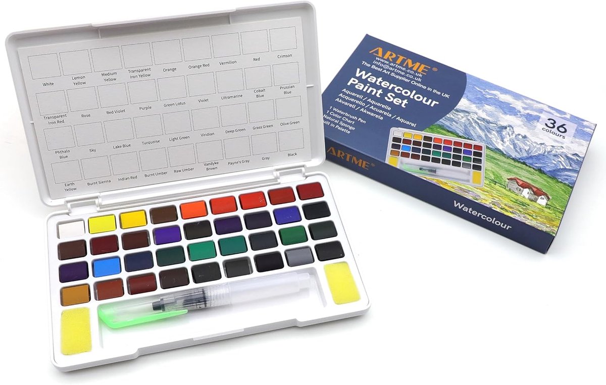 SnelShoppen - Watercolor Cube Set met 36 Kleuren in Draagtas - Essentiële Schilderspullen voor Reis, Studenten en Kunstenaars - Inclusief Penseel en P