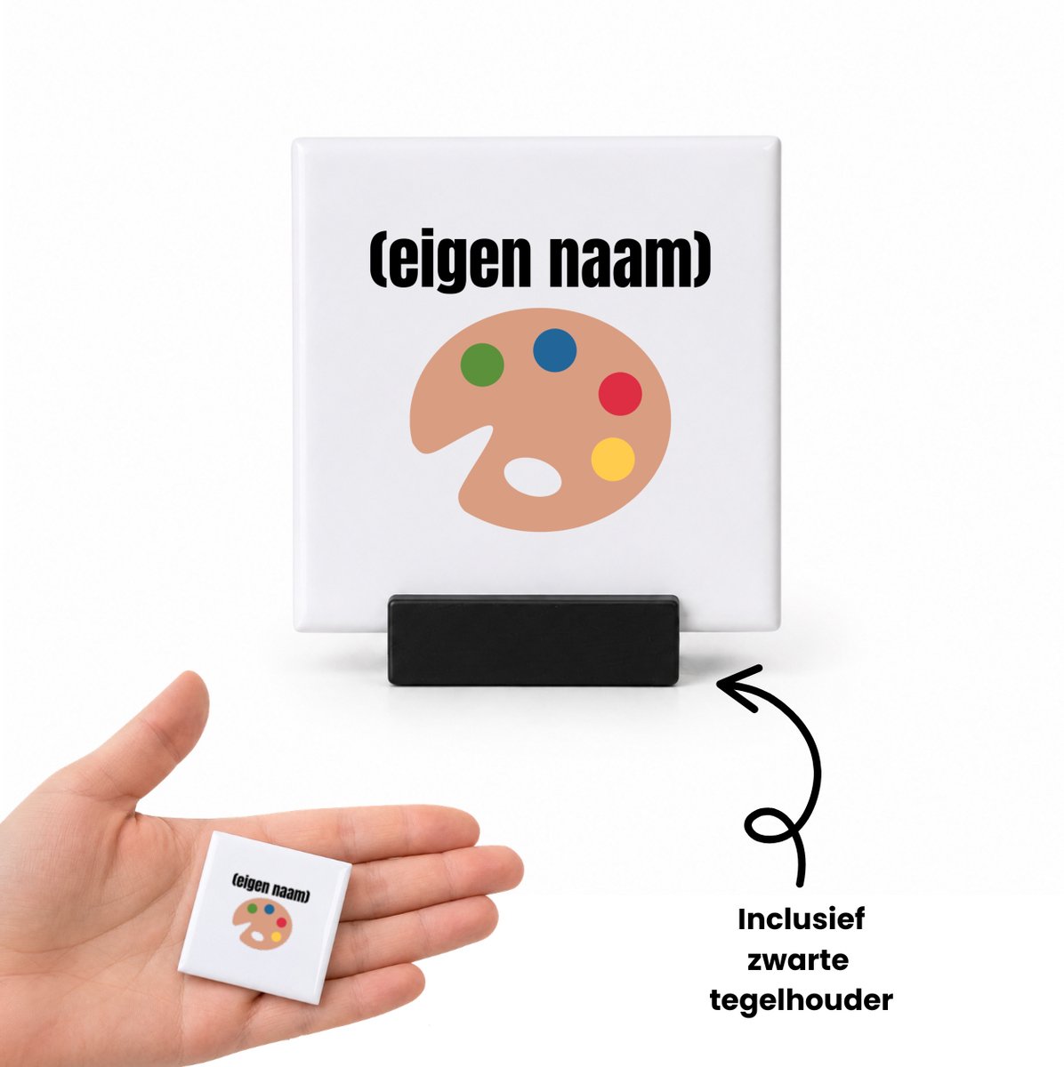 Hacebo kleurenpallet met eigen naam tegeltje met tegelhouder - Kunst - kunstenaars/kunstenaressen - tegeltjes met tekst - iemand die houdt van kunst of kunst maken - verjaardag - cadeau - kado - spreuktegels - 4.8x4.8 CM Wit