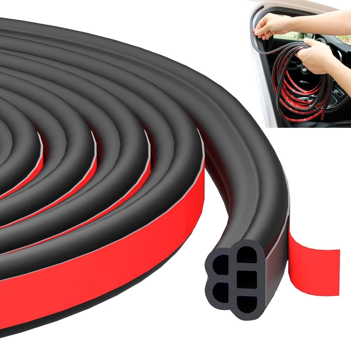 Thijox - Geluidsdichte Afdichtstrip voor Auto's - Dubbellaags Rubber, Waterdicht, Zelfklevend, 5 Gaten, Universele Autodeurafdichting, Randbescherming
