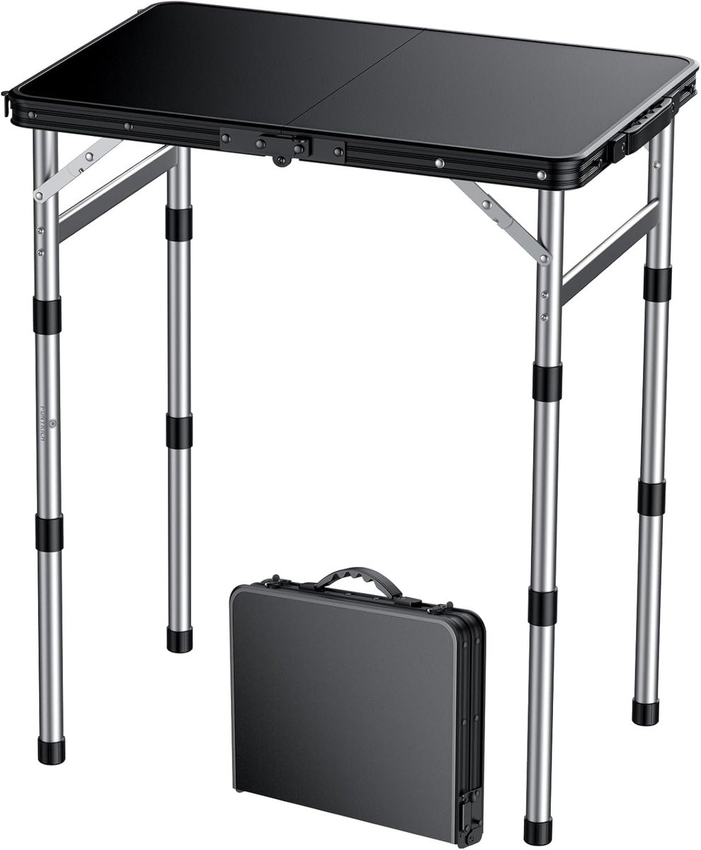 SnelShoppen - Opvouwbare Campingtafel 58 x 40 cm - Verstelbare Picknicktafel 3 Hoogtes 26/48/70 cm - Waterdicht en Draagbaar - Perfect voor Barbecue,