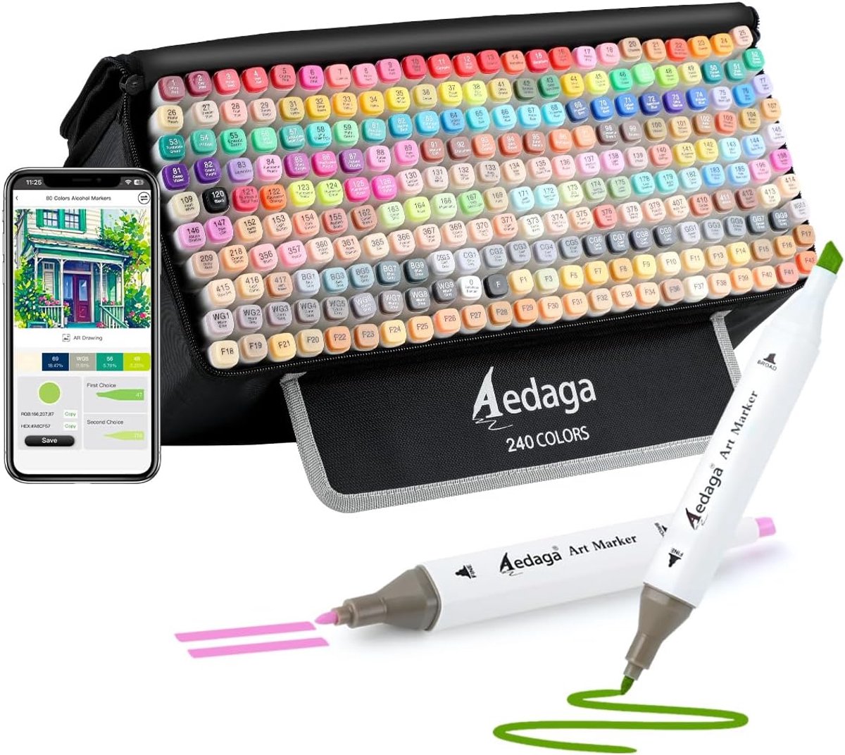 SnelShoppen - Set van 240 Alcohol Markers met Dubbele Punt en Kickstand Tas - Perfect voor Schilderen, Schetsen en Tekenen - Fijn en Breed - Creatieve