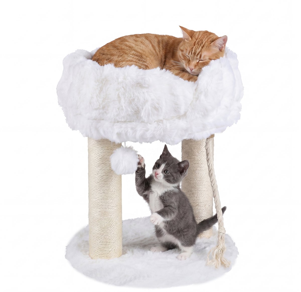 COSTWAY Krabpaal klein, 50,5 cm hoog, kattenboom voor kleine ruimtes (wit) | Klimpaal met ligplatform, sisalstammen, basis, bal en sisaltouw, kattenkrabpaal hout, activiteitenboom, speelboom, katten