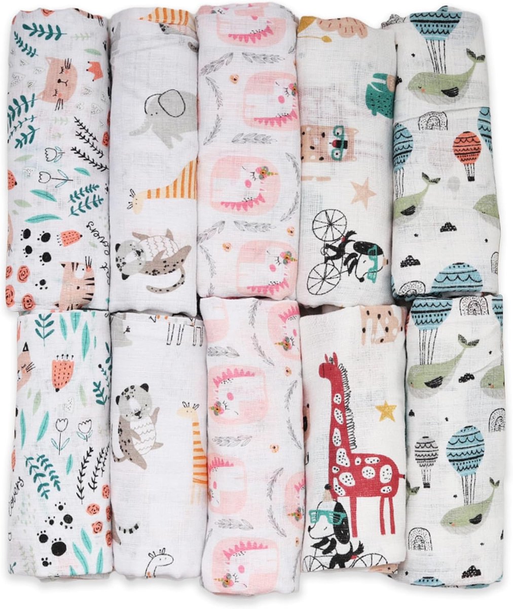 SnelShoppen - FENSILO Weefseldoeken 70x80 cm - 10x Katoenen Spuugdoeken voor Baby Meisjes en Jongens - Gaaien Luiers - Wasbaar tot 60 graden, Made in