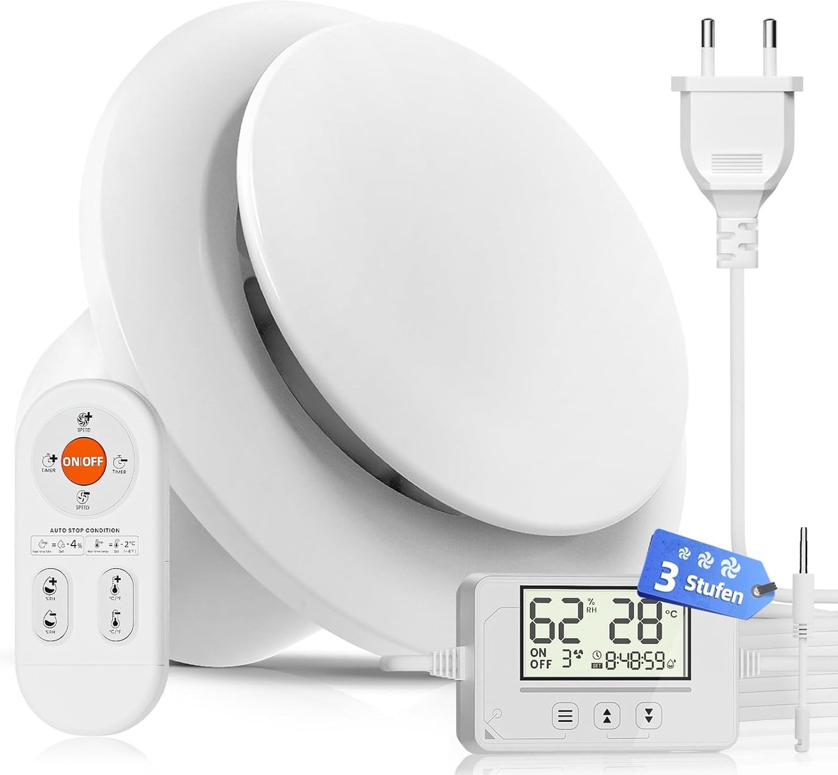 Stille Badkamer Ventilator met Vochtigheidssensor, Timer en 3 Snelheden - Krachtige Afzuiging
