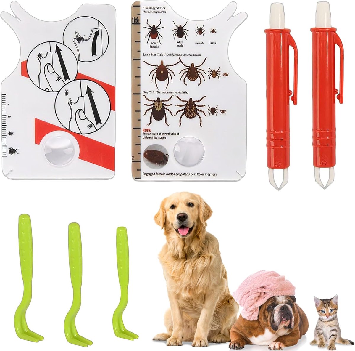 Thijox - Tekenkaartenset 7 stuks met Vergrootglas, Tekenhaak en Tekentang, Voor Mensen, Honden, Katten en Huisdieren, Duurzaam Kunststof, Ideaal voor