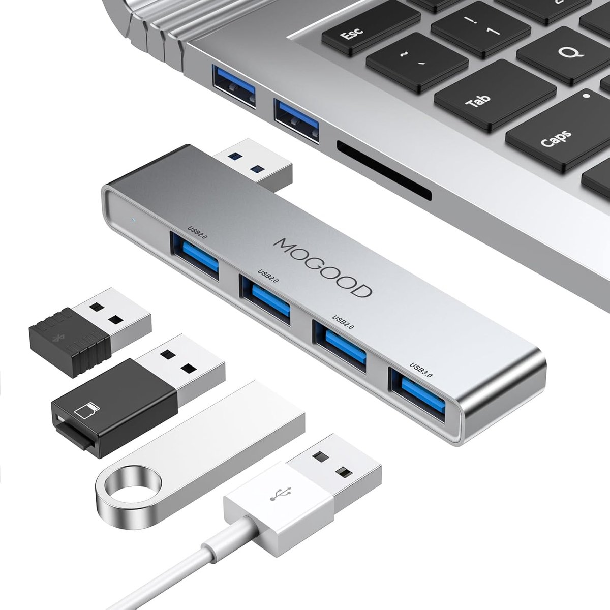 SnelShoppen - USB Hub 3.0 Splitter Ultra-Slim Multi Port Expander Adapterstation voor Laptop, PC, Mac, Printer, Flash Drive - 4 Poorten - Snelle Gegev