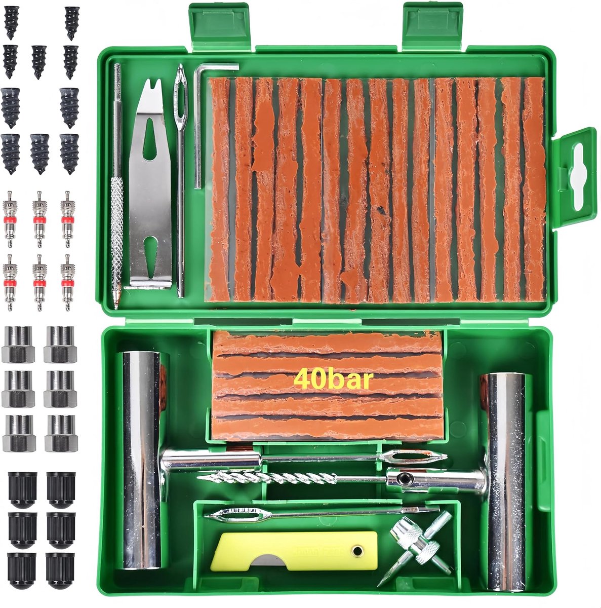 SnelShoppen - 78-delige Autobanden Reparatieset | Bandenreparatieset voor Tubeless Banden | Inclusief Spijkertrekker, Spiraalsonde en Rubberstrips | I