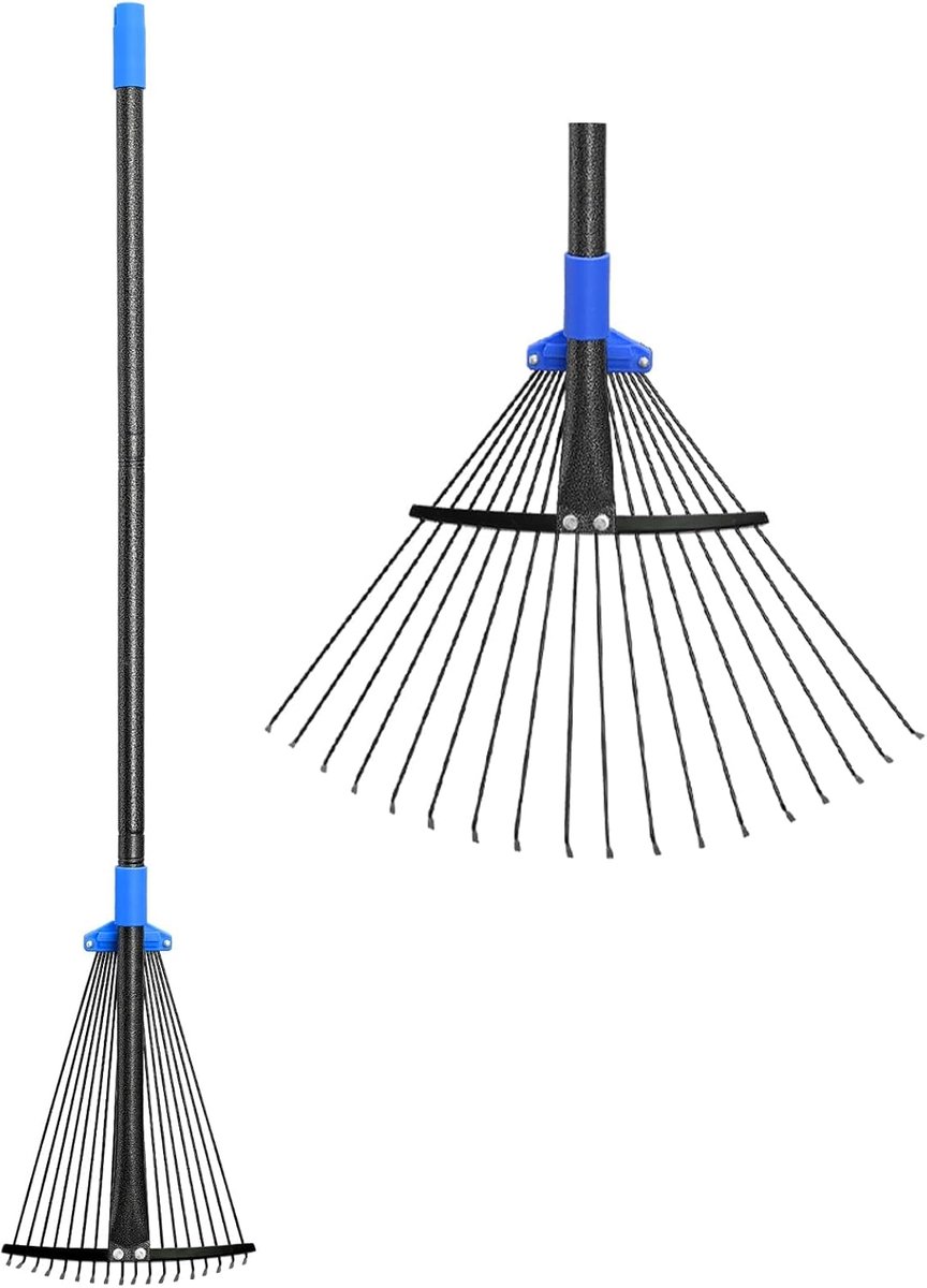 SnelShoppen - Garden Rake 75-115 cm - Verstelbare Hark, Bladhark, Metaal Rake voor Tuin, Plant en Gazon Schoonmaak
