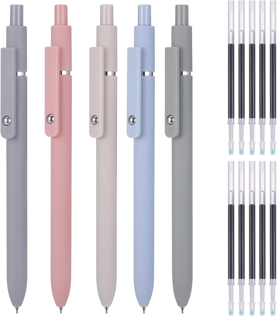 SnelShoppen - 5 Stuks Gelpennen - 0.5mm Opvouwbare Inktpennen - Aesthetische Balpen met 10 Navullingen - Sneldrogende Inkt voor School, Kantoor en Thu