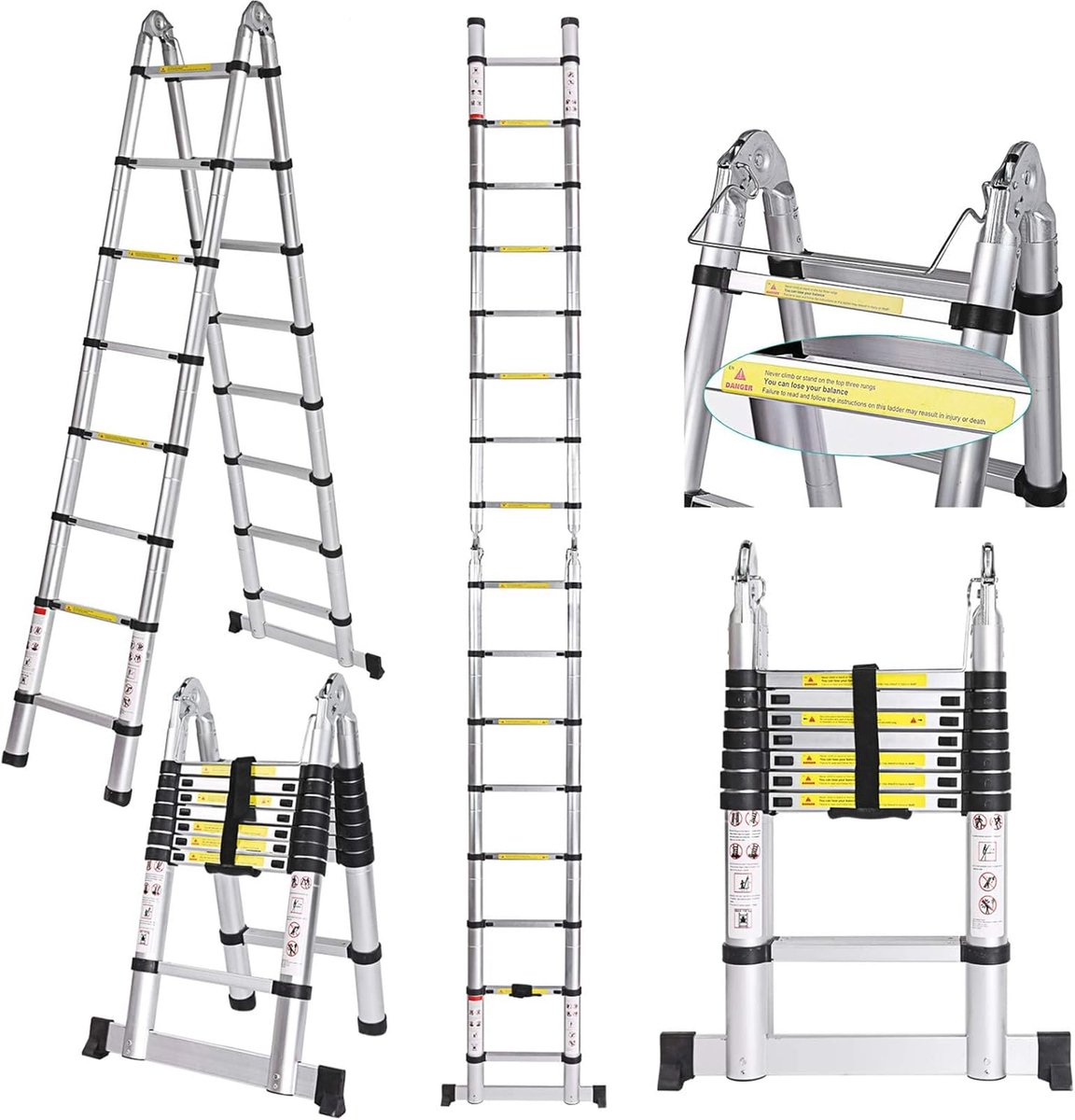 SnelShoppen - Telescopische Aluminium Ladder 5m Vouwladder Uittrekbare Ladder Maximaal 150 kg Voor Thuis Gebruik Ramen Schoonmaken Decoratie
