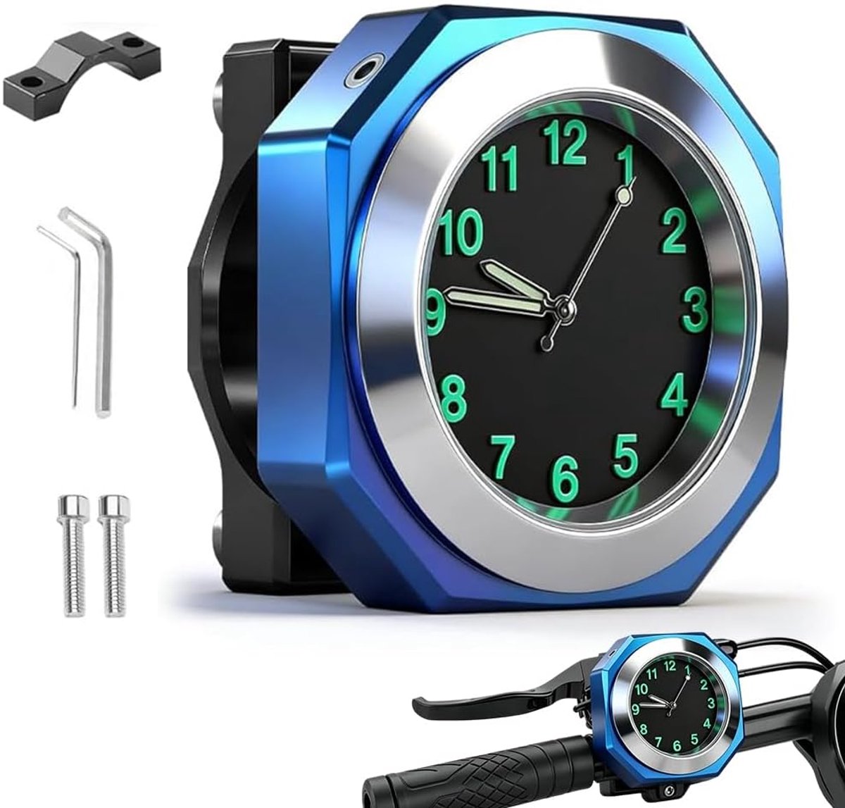 SnelShoppen - Stuurklok Motorfiets Waterdicht Aluminium Kwartshorloge met Lichtfunctie Blauw voor Motorrijden, Fietsen en Elektrische Voertuigen
