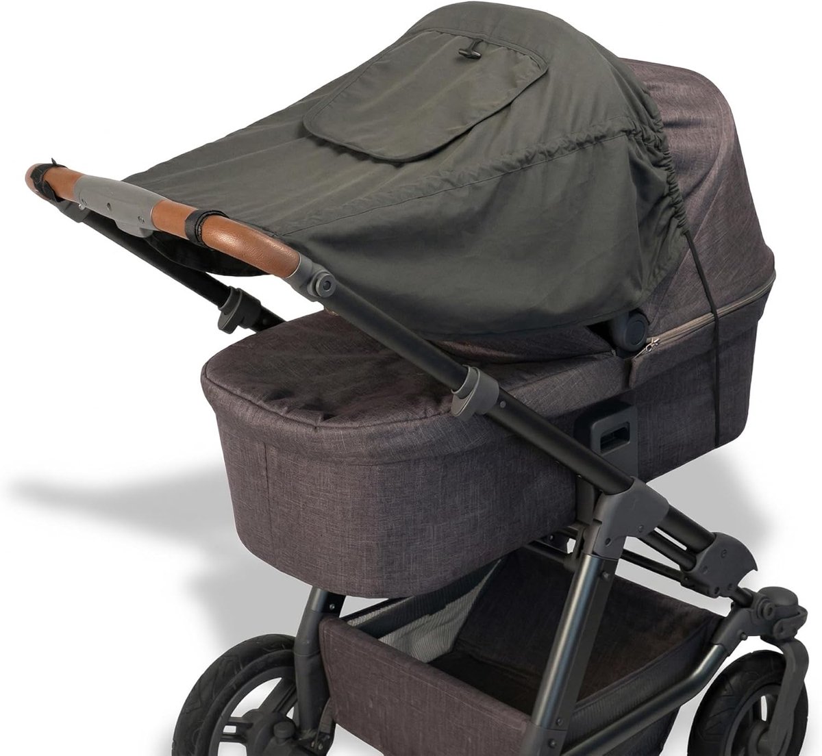 SnelShoppen - Diago Deluxe Kinderwagen Zonnenscherm Grijs - UV Bescherming - Verstelbaar - Premium Twill - Ideaal voor Buiten - Perfect voor Kinderen