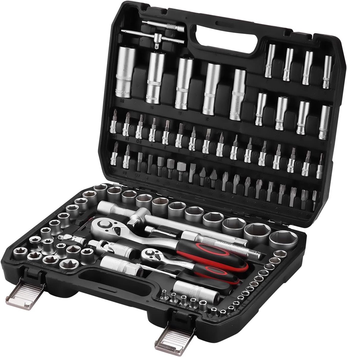 SnelShoppen - 108-delige 1/4" & 1/2" Dopsleutelset met Bits, 72 Snelle Ontgrendel Ratelsleutel, Chrome Vanadium, Duurzaam en Betrouwbaar voor Auto, Fi