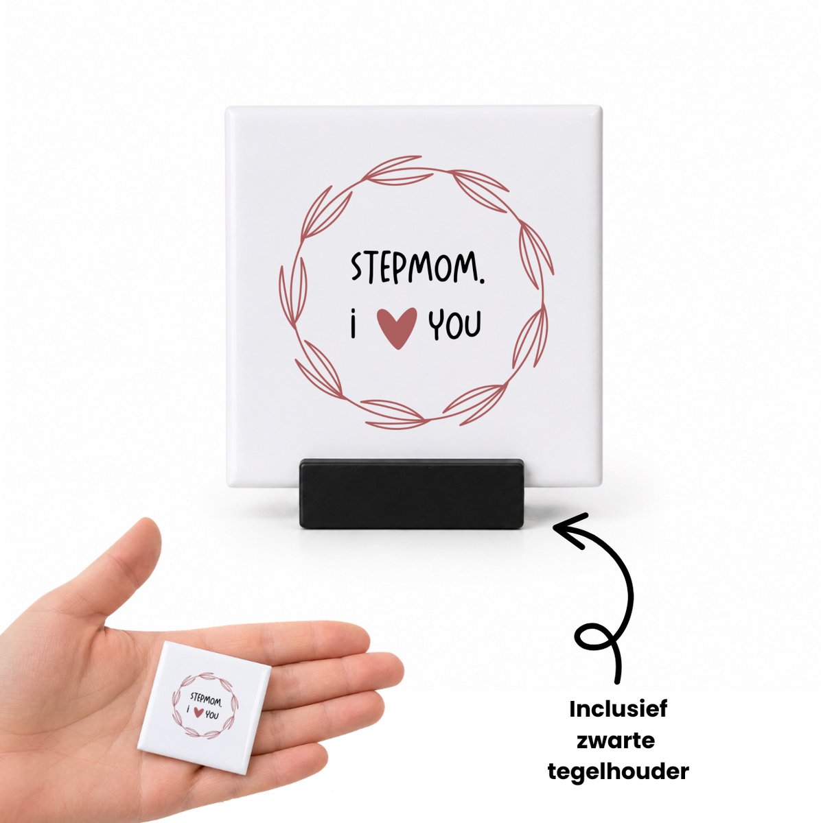 Hacebo stepmom I love you tegeltje met tegelhouder - de liefste stiefmoeder - tegeltjes met tekst - Moeder cadeautjes - moederdag - verjaardagscadeau - verjaardag - cadeau - geschenk - kado - gift - moeder artikelen - spreuktegels - 4.8x4.8 CM Wit
